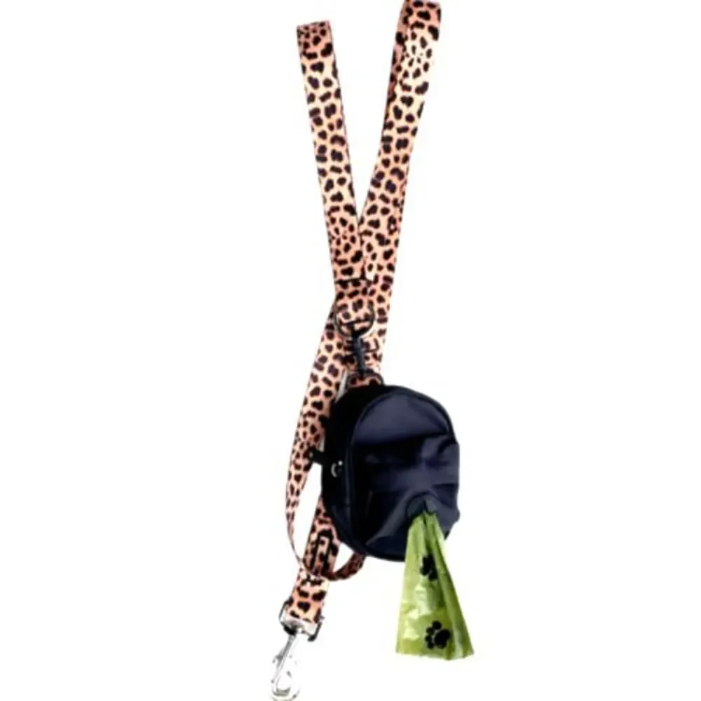 Pootsle Signature Collection Leopard Dog Leash + Mini Backpack Poo Bag Dispenser